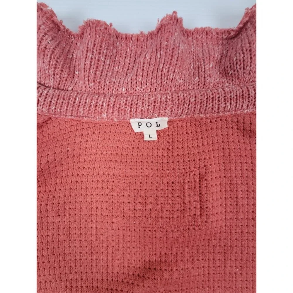 RARE POL Womens Large GKJ5 Fleece Knit Lightning Pink Button Sweater Jacket - Picture 6 of 13